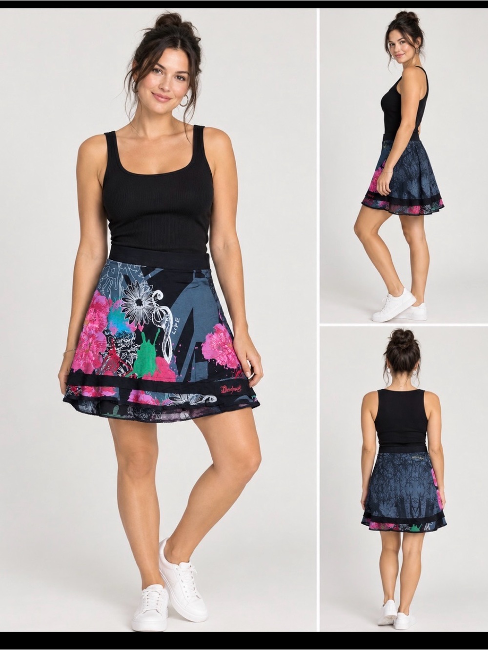 Desigual Black Floral Print A-Line Skirt